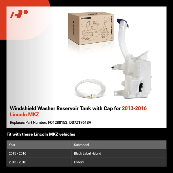 Windshield Washer Reservoir Tank with Cap for 2013-2016 Lincoln MKZ