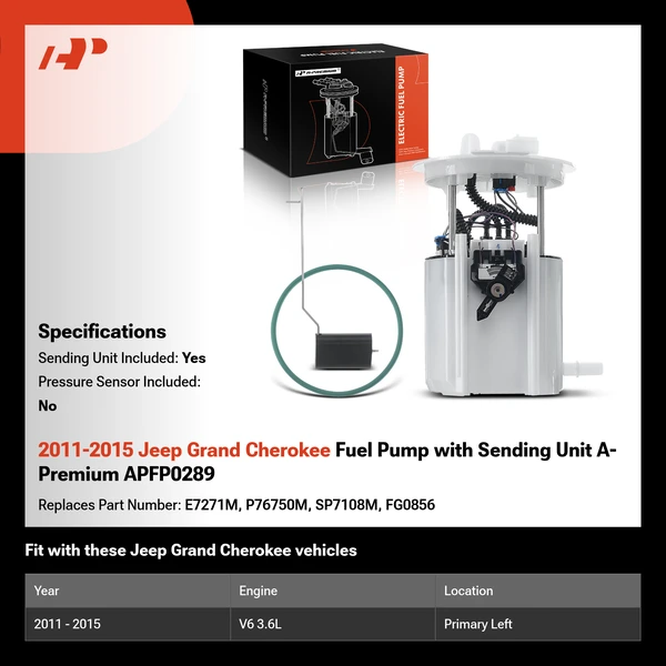 2011-2015 Jeep Grand Cherokee Fuel Pump with Sending Unit A-Premium APFP0289