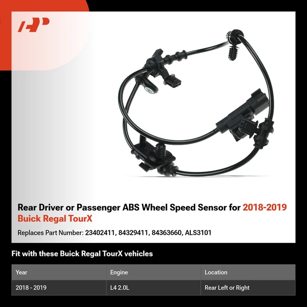 Rear Driver or Passenger ABS Wheel Speed Sensor for 2018-2019 Buick Regal TourX