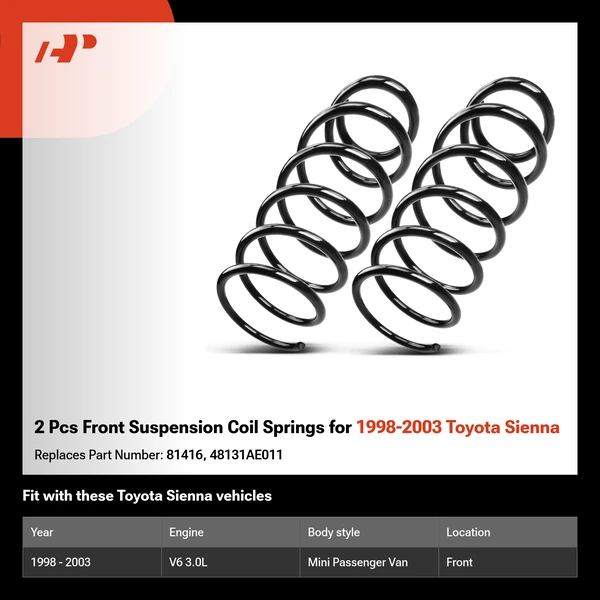 2 Pcs Front Suspension Coil Springs for 1998-2003 Toyota Sienna