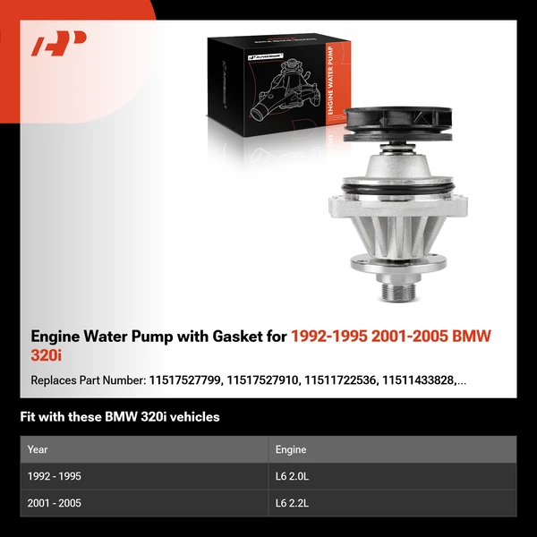 Engine Water Pump with Gasket for 1992-1995 2001-2005 BMW 320i