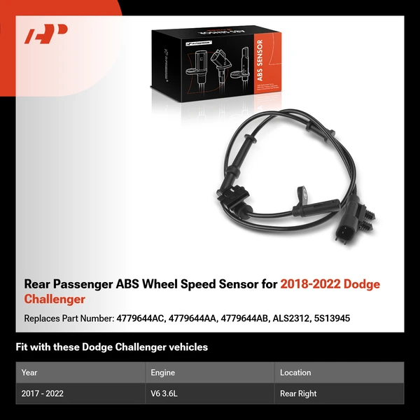 Rear Passenger ABS Wheel Speed Sensor for 2018-2022 Dodge Challenger