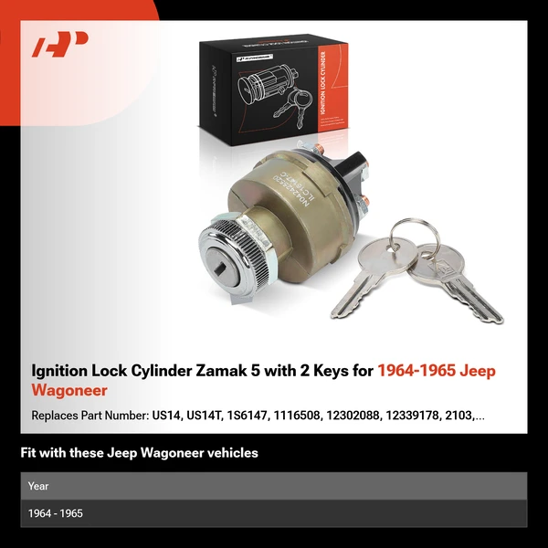 Ignition Lock Cylinder Zamak 5 with 2 Keys for 1964-1965 Jeep Wagoneer