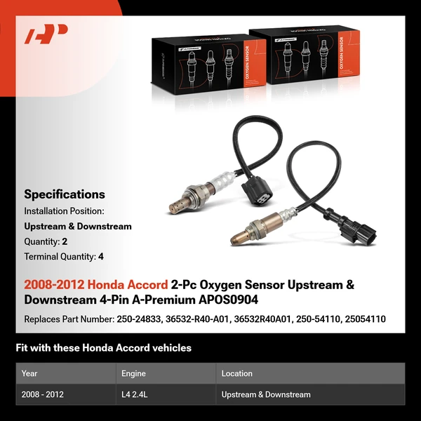 2008-2012 Honda Accord 2-Pc Oxygen Sensor Upstream & Downstream 4-Pin A-Premium APOS0904