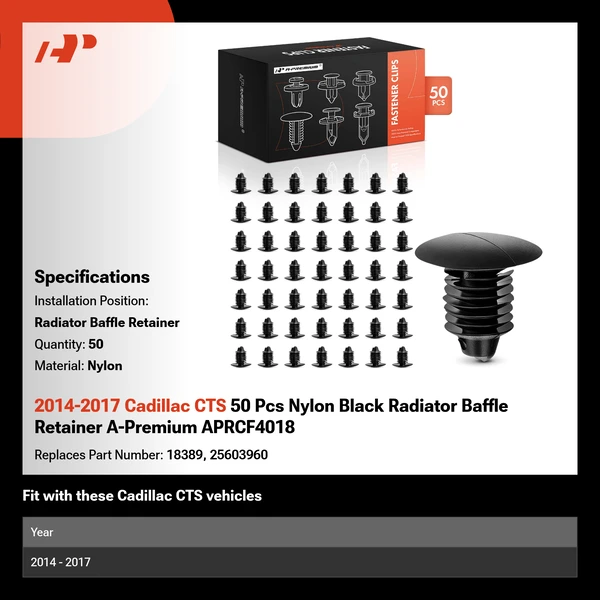 2014-2017 Cadillac CTS 50 Pcs Nylon Black Radiator Baffle Retainer A-Premium APRCF4018