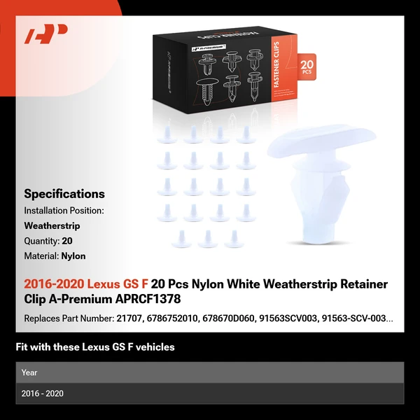 2016-2020 Lexus GS F 20 Pcs Nylon White Weatherstrip A-Premium APRCF1378