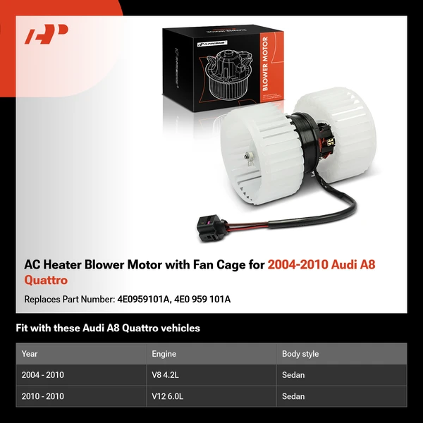 AC Heater Blower Motor with Fan Cage for 2004-2010 Audi A8 Quattro