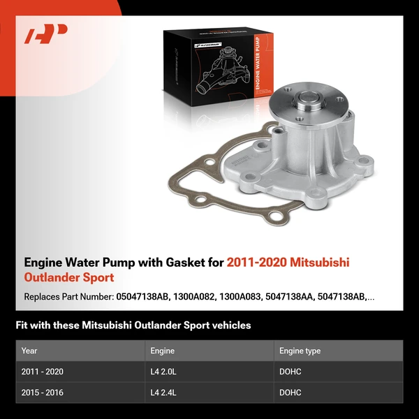 Engine Water Pump with Gasket for 2011-2020 Mitsubishi Outlander Sport