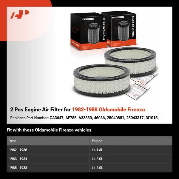 2 Pcs Engine Air Filter for 1982-1988 Oldsmobile Firenza