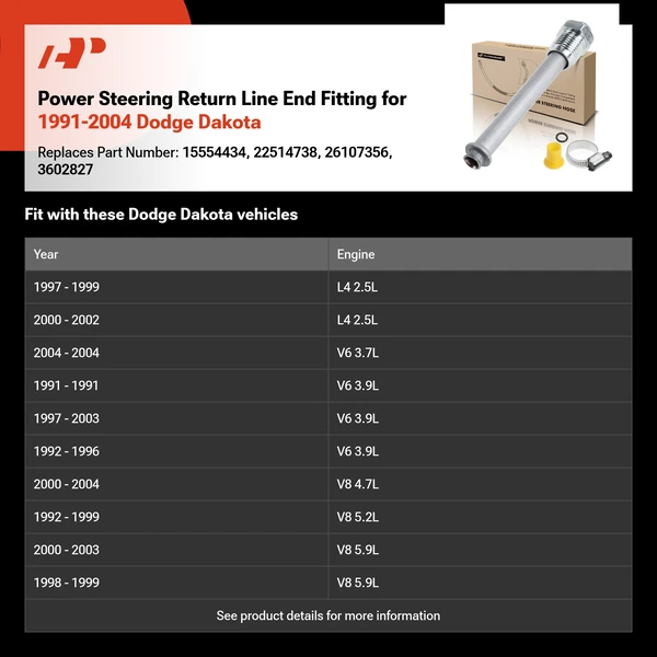 Power Steering Return Line End Fitting for 1991-2004 Dodge Dakota