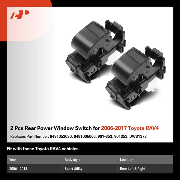 2 Pcs Rear Power Window Switch for 2006-2017 Toyota RAV4