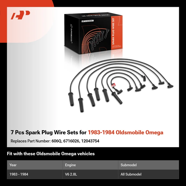 7 Pcs Spark Plug Wire Sets for 1983-1984 Oldsmobile Omega
