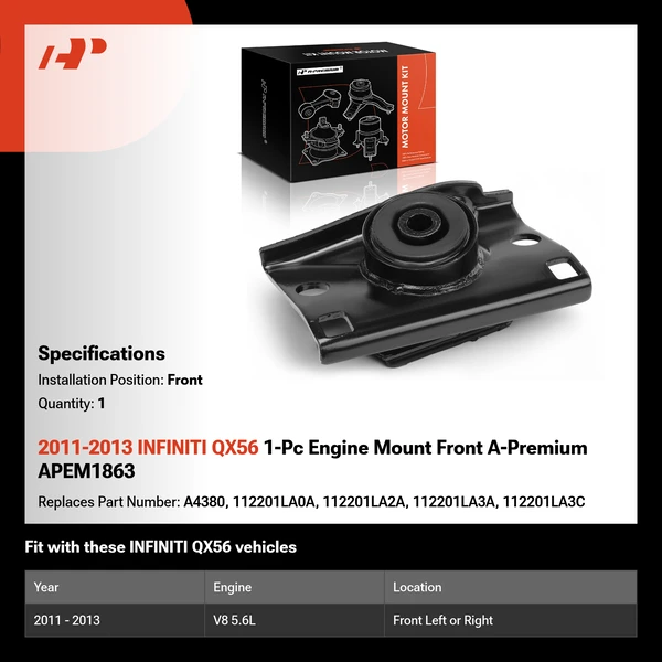 2011-2013 INFINITI QX56 1-Pc Engine Mount Front A-Premium APEM1863