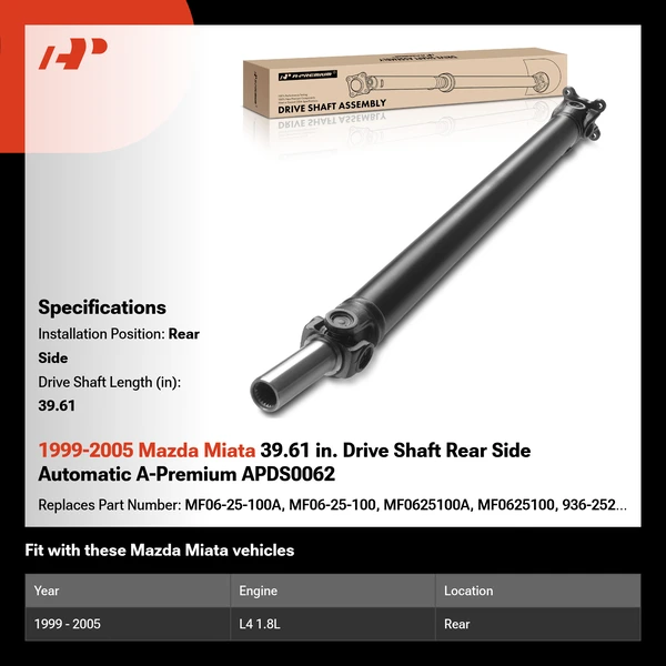 1999-2005 Mazda Miata 39.61 in. Drive Shaft Rear Side Automatic A-Premium APDS0062
