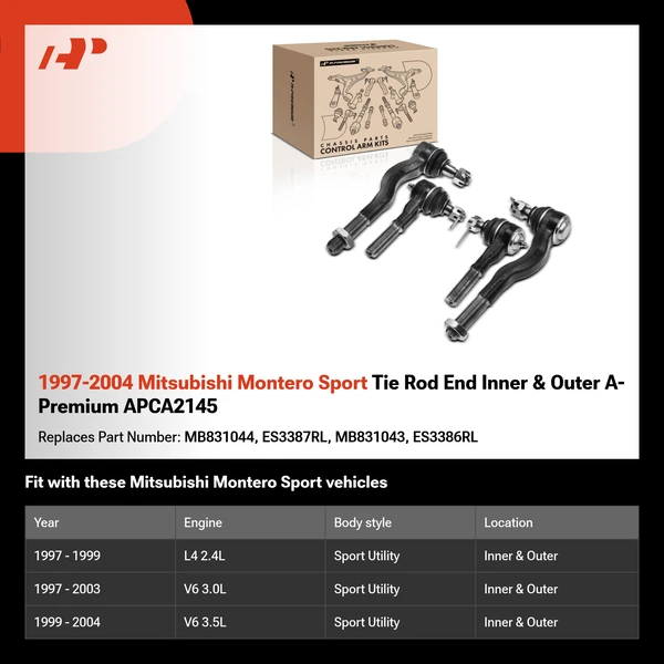 1997-2004 Mitsubishi Montero Sport Tie Rod End Inner & Outer A-Premium APCA2145