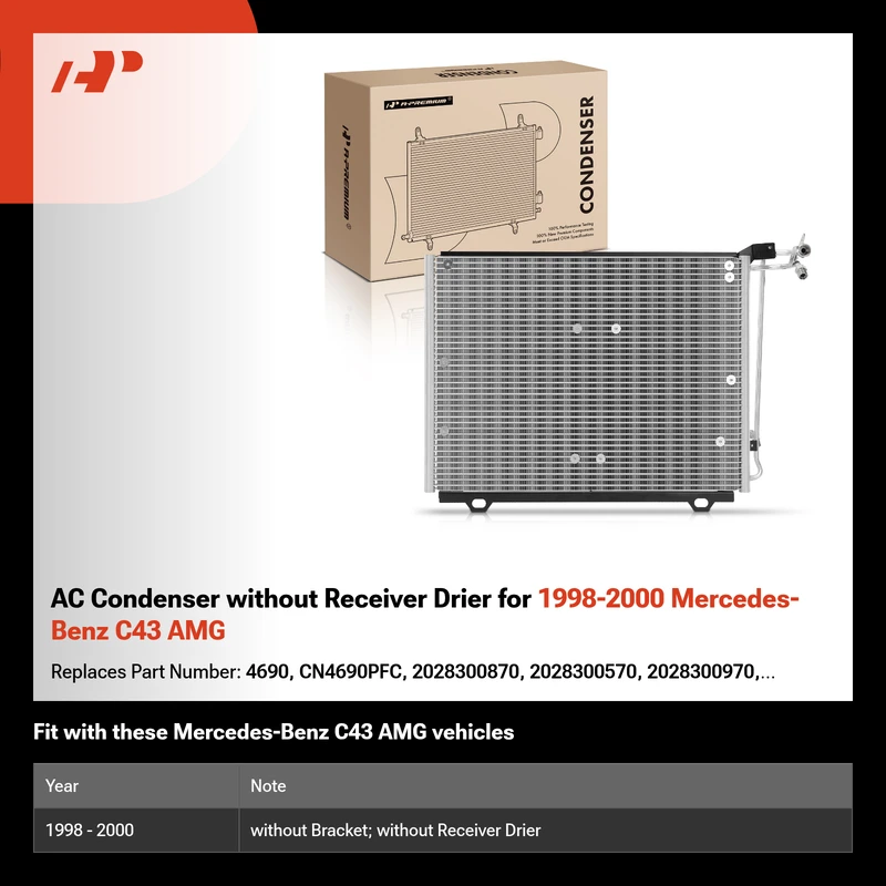 AC Condenser without Receiver Drier for 1998-2000 Mercedes-Benz C43 AMG