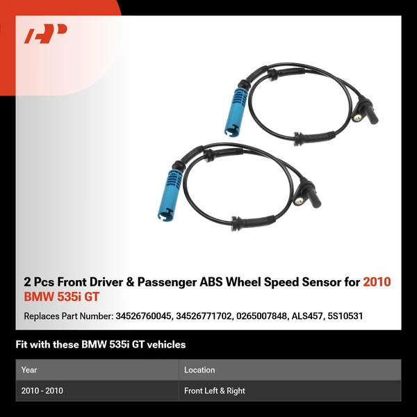 2 Pcs Front Driver & Passenger ABS Wheel Speed Sensor for 2010 BMW 535i GT