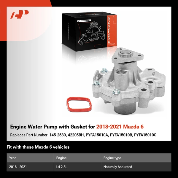Engine Water Pump with Gasket for 2018-2021 Mazda 6