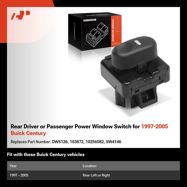 Rear Driver or Passenger Power Window Switch for 1997-2005 Buick Century