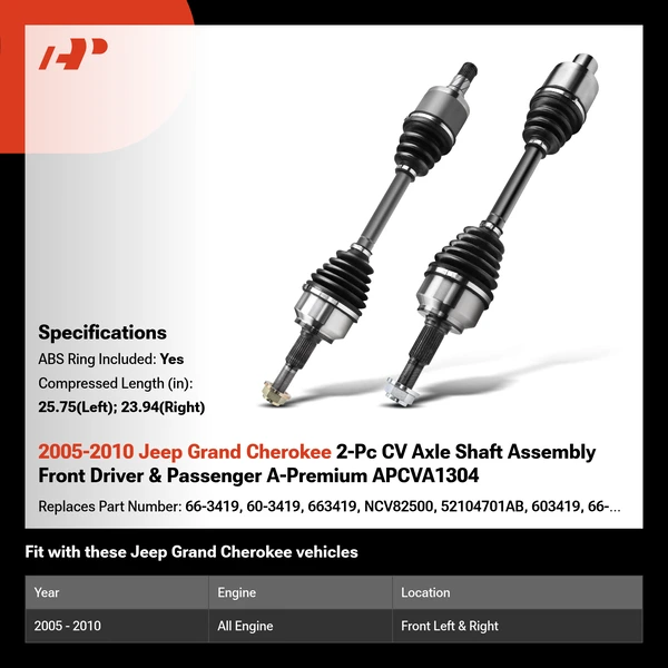 2005-2010 Jeep Grand Cherokee 2-Pc CV Axle Shaft Assembly Front Driver & Passenger A-Premium APCVA1304