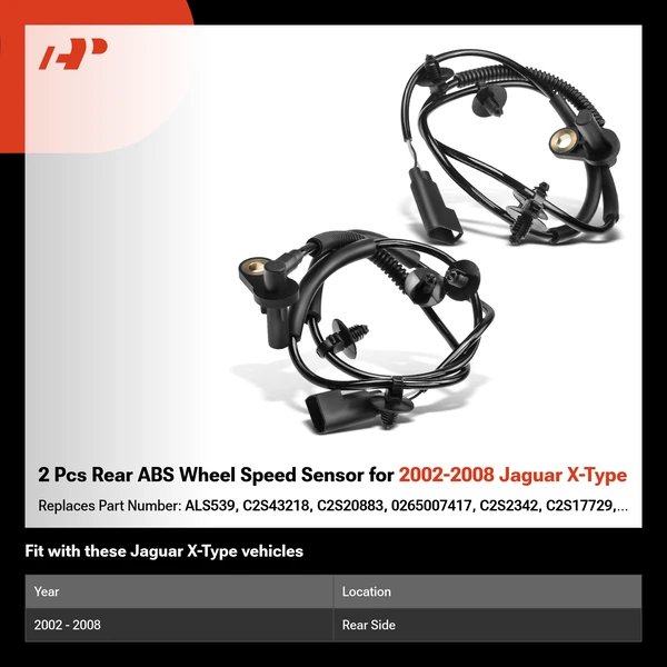 2 Pcs Rear ABS Wheel Speed Sensor for 2002-2008 Jaguar X-Type