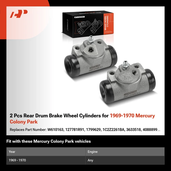 2 Pcs Rear Drum Brake Wheel Cylinders for 1969-1970 Mercury Colony Park