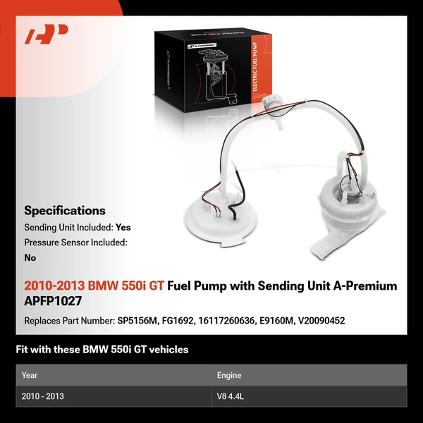 2010-2013 BMW 550i GT Fuel Pump with Sending Unit A-Premium APFP1027