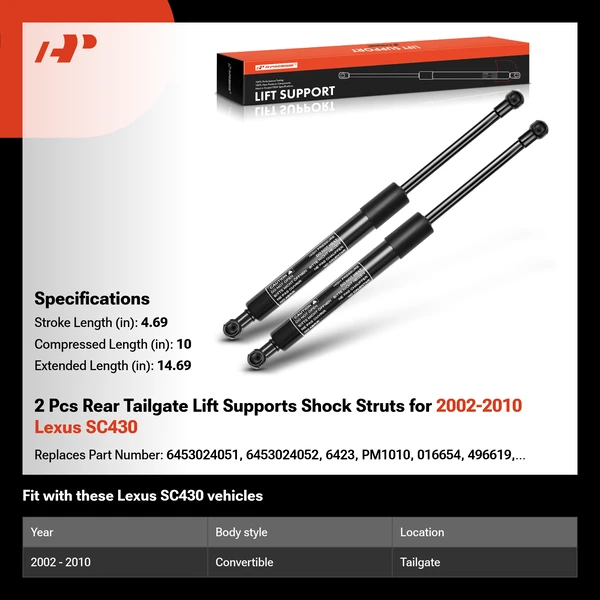 2 Pcs Rear Tailgate Lift Supports Shock Struts for 2002-2010 Lexus SC430