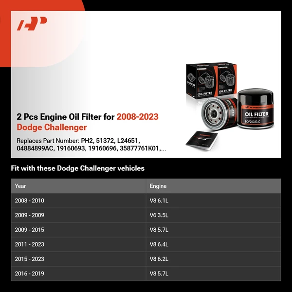 2 Pcs Engine Oil Filter for 2008-2023 Dodge Challenger