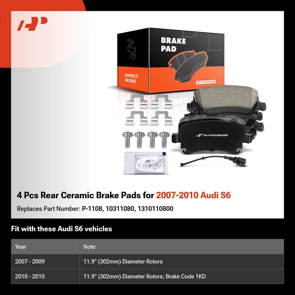 4 Pcs Rear Ceramic Brake Pads for 2007-2010 Audi S6