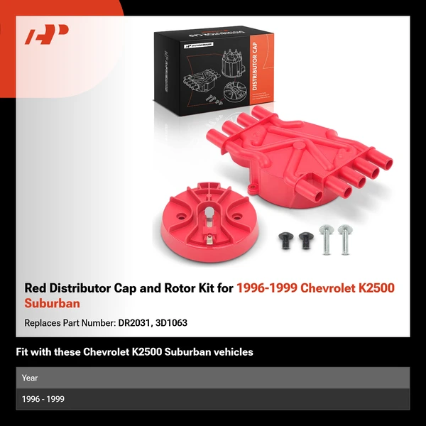 Red Distributor Cap and Rotor Kit for 1996-1999 Chevrolet K2500 Suburban