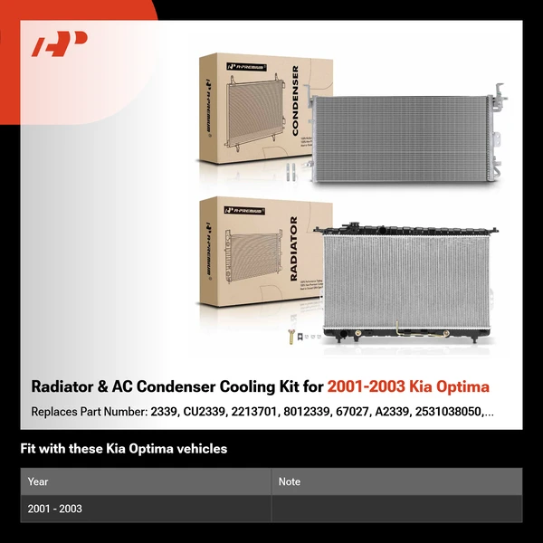 Radiator & AC Condenser Cooling Kit for 2001-2003 Kia Optima