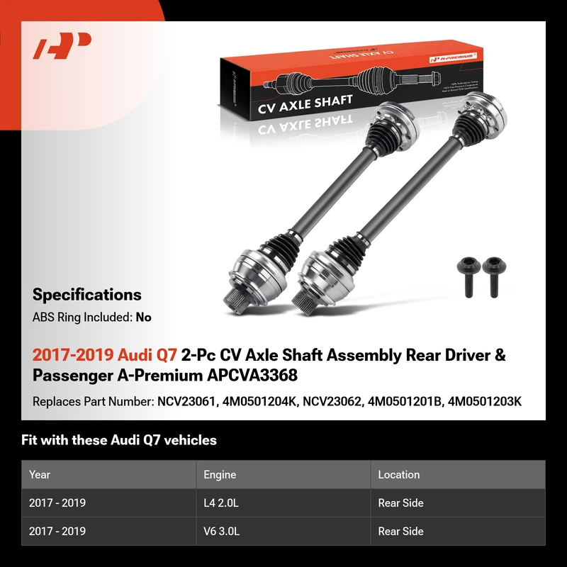 2017-2019 Audi Q7 2-Pc CV Axle Shaft Assembly Rear Driver & Passenger A-Premium APCVA3368