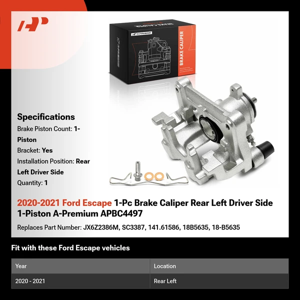 2020-2021 Ford Escape 1-Pc Brake Caliper Rear Left Driver Side 1-Piston A-Premium APBC4497