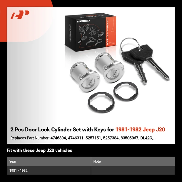 2 Pcs Door Lock Cylinder Set with Keys for 1981-1982 Jeep J20