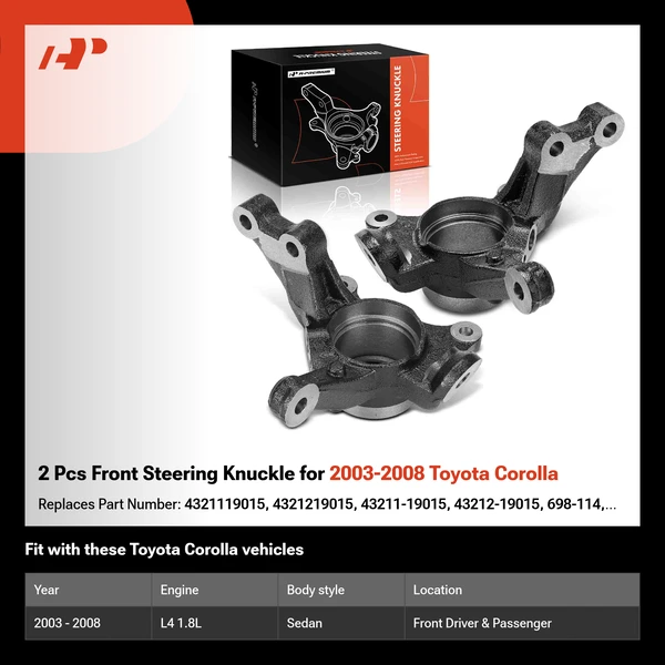 2 Pcs Front Steering Knuckle for 2003-2008 Toyota Corolla