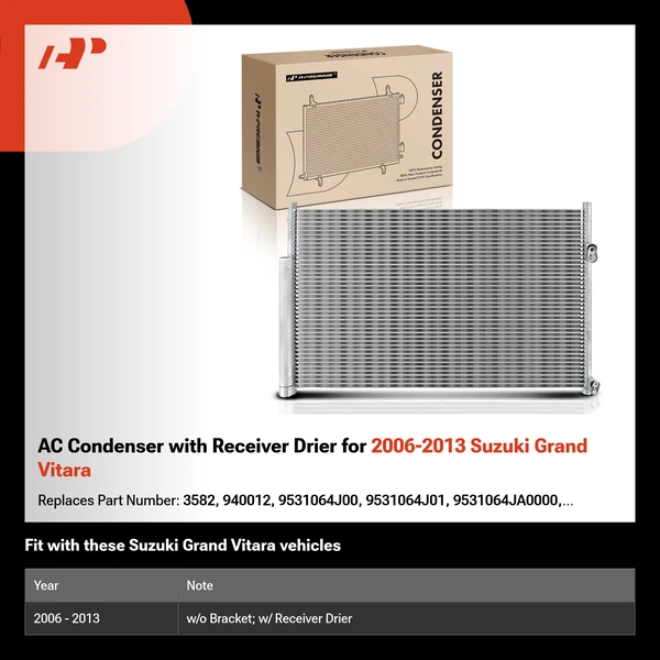 AC Condenser with Receiver Drier for 2006-2013 Suzuki Grand Vitara