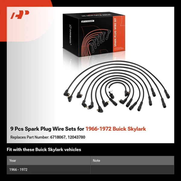 9 Pcs Spark Plug Wire Sets for 1966-1972 Buick Skylark