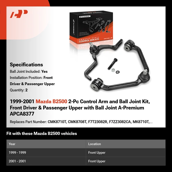 1999-2001 Mazda B2500 2-Pc Control Arm and Ball Joint Kit, Front Driver & Passenger Upper with Ball Joint A-Premium APCA8377