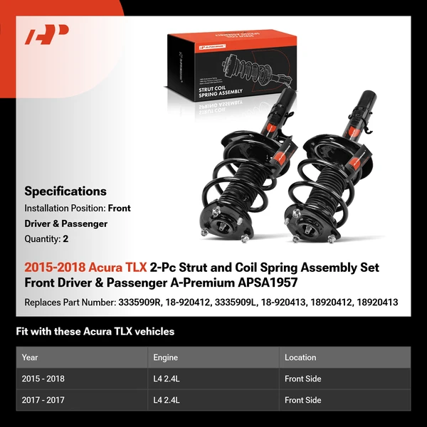 2015-2018 Acura TLX 2-Pc Strut and Coil Spring Assembly Set Front Driver & Passenger A-Premium APSA1957