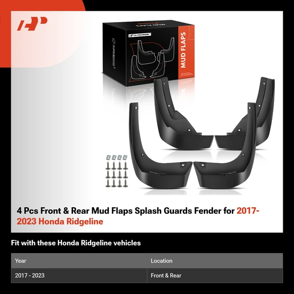 4 Pcs Front & Rear Mud Flaps Splash Guards Fender for 2017-2023 Honda Ridgeline