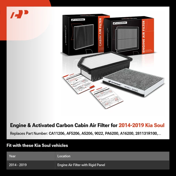 Engine & Activated Carbon Cabin Air Filter for 2014-2019 Kia Soul