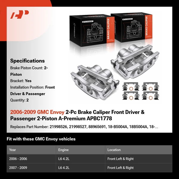 2006-2009 GMC Envoy 2-Pc Brake Caliper Front Driver & Passenger 2-Piston A-Premium APBC1778