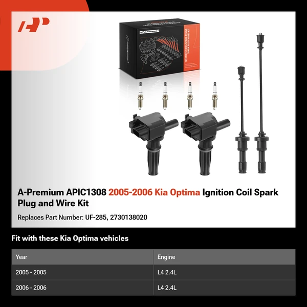 A-Premium APIC1308 2005-2006 Kia Optima Ignition Coil Spark Plug and Wire Kit