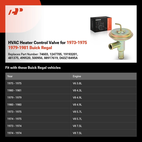 HVAC Heater Control Valve for 1973-1975 1979-1981 Buick Regal