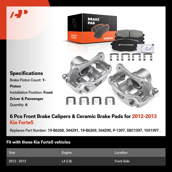 6 Pcs Front Brake Calipers & Ceramic Brake Pads for 2012-2013 Kia Forte5