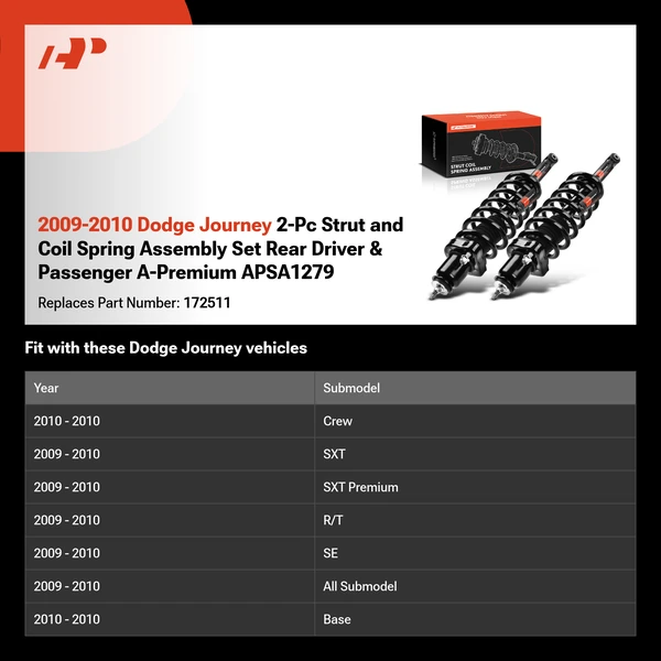 2009-2010 Dodge Journey 2-Pc Strut and Coil Spring Assembly Set Rear Driver & Passenger A-Premium APSA1279