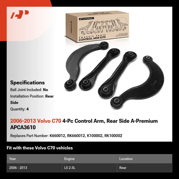 2006-2013 Volvo C70 4-Pc Control Arm, Rear Side A-Premium APCA3610