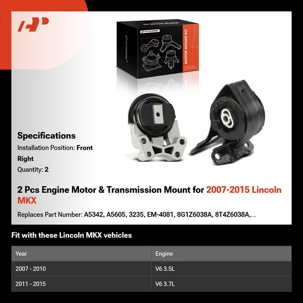 2 Pcs Engine Motor & Transmission Mount for 2007-2015 Lincoln MKX
