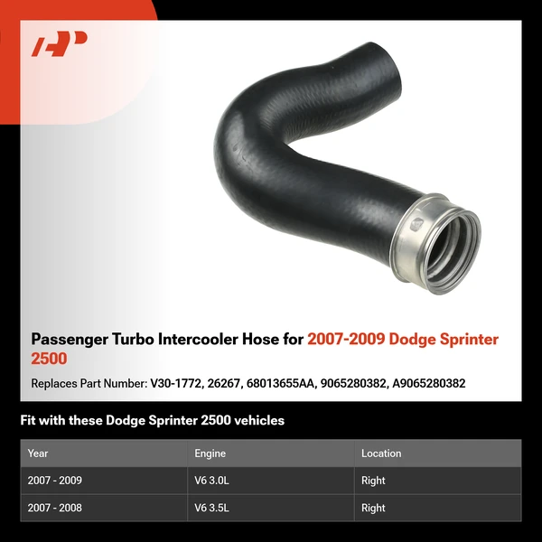 Passenger Turbo Intercooler Hose for 2007-2009 Dodge Sprinter 2500